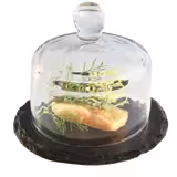 (6 peças) Prato de ardósia natural com tampa de vidro - conjunto de 2 peças - Ø 105mm - altura: 95mm