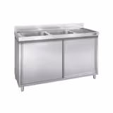 Mueble fregadero de acero Inox. PREMIUM - 1,6 m - 2 fregaderos a la izquierda A 40 x P 40 x A 25 cm