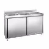 Commercial Sink Cabinet PREMIUM - Stainless Steel - 1600x600 -  2 Bowls Left