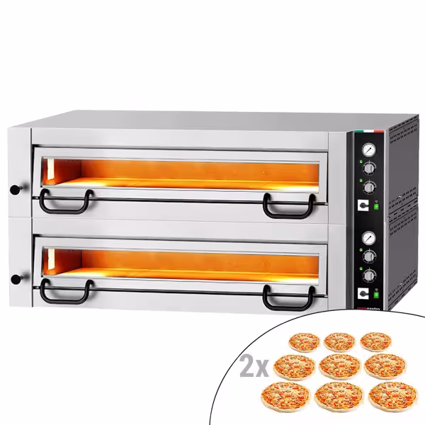 Elektrische pizzaoven - 1462x1360x720mm - 2 kamers - 2x9 pizza’s Ø34cm (chamotte bakvloer) - tot 450°C - Handmatig