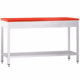 Mesa de trabalho em aço inoxidável PREMIUM - 1600x600mm - com prateleira inferior & com travessas de reforço - incl. Tábua de corte Vermelha