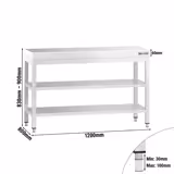 Tavolo da lavoro in acciaio inox PREMIUM - 1200x800mm - con ripiano inferiore & ripiano intermedio & traversi di rinforzo