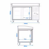 Rashladni pult za pripremu pizze PREMIUM - 1500x800 mm - sa 2 vrata 