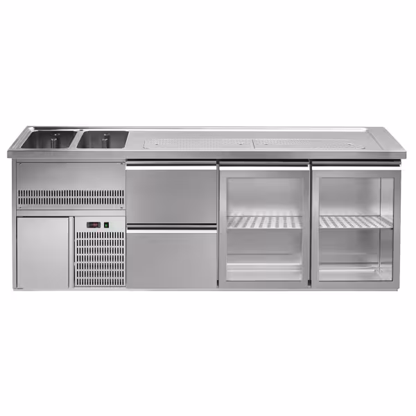 منضدة البار PREMIUM PLUS - 2500x700mm - 2 أبواب زجاجية & 2 أدراج