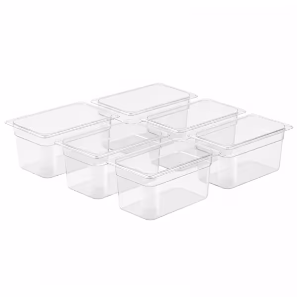 (6 stuks) Polycarbonaat GN bak GN 1/4 - transparant - Hoogte: 150mm - 3,7 liter