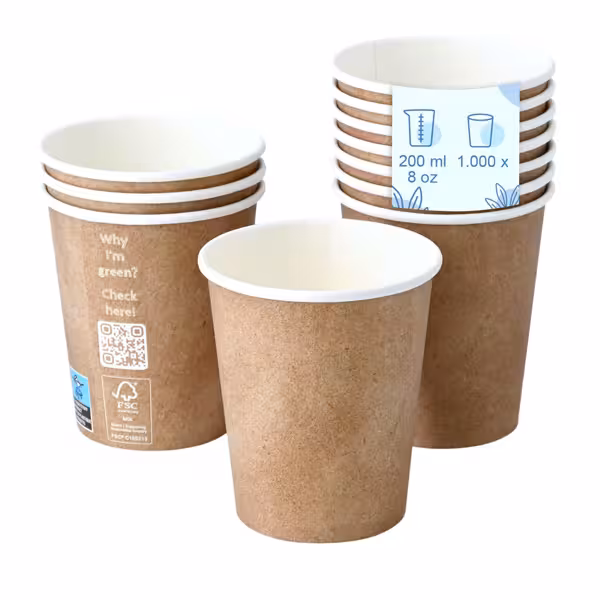 (1000 pezzi) Bicchiere di carta - 200ml - 8 oz - Ø 80mm - marrone - interno bianco