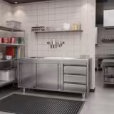 Mesa armario inox PREMIUM - 2000x700mm - con 3 cajones derecha & con estante intermedio