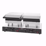 Commercial Double Square Belgian Waffle Maker – 4 kW - Twin 252 mm plates - Teflon-coated cast iron - 50–300°C - 2x230V