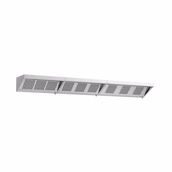 Wandafzuigkap RVS - 700mm diep - 5000mm - zonder motor - met 9 labyrintfilters en verlichting