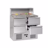 Commercial Saladette Counter ECO - 903mm - 240L - Black Front - 4 drawers - with glass canopy for 5 x GN 1/6 & stainless steel hinged lid