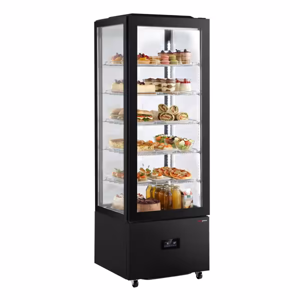 4-Sided Glass Display Fridge - 372L - 550mm - Double glazing - square - with 5 shelves - 1 hinged glass door front