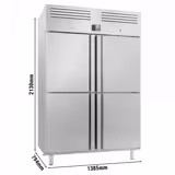 Hladnjak nehrđajući čelik (inox) PREMIUM PLUS - GN 2/1 - 1385 mm - 1240 l - od +2 °C do +8 °C - s 4 poluvrata - ventilirano hlađenje, monoblok rashladna jedinica, automatsko odmrzavanje, LED rasvjeta