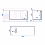 Soğutmalı tezgah PREMIUM - 1900x720mm - 3 kapılı; 1 evyeli (sol) - arkada 60mm arkalıklı - fanlı soğutma; otomatik defrost - GN 1/1 uyumlu