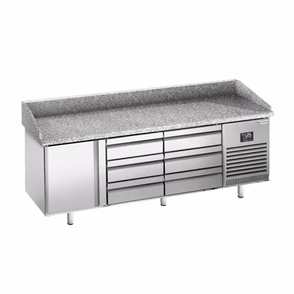 طاولة تحضير بيتزا مبردة PREMIUM PLUS - 1980x700 mm - باب واحد و 6 أدراج نصفية - سطح عمل جرانيت