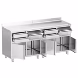 Armário de trabalho - para máquina de café - 2000x600mm - com 4 gavetas, 2 portas de batente e 2 gavetas para borras de café - com aba traseira 100mm