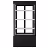 Vetrina pasticceria refrigerata MADRID - 850l - 1000mm - Doppio vetro - con 3 ripiani - porte posteriori scorrevoli; LED interni; 4 lati vetro - Nero opaco