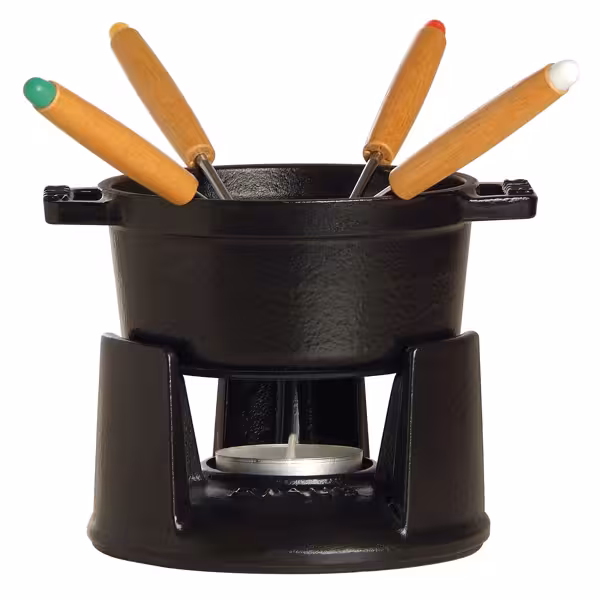 STAUB | Mini Cast Iron Fondue Set – Ø 10 cm - Black - 4 Forks, Warmer (Electric)