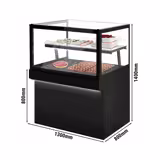 Gebaksvitrine TORONTO - 1300x800mm - zwart - dubbel glas - met 2 legborden - zwart granieten werkblad