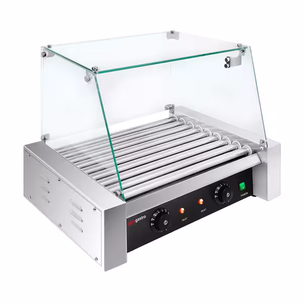 Worstenroller grill / Hot Dog Grill - 9 rollers - 2 zones - met glazen kap