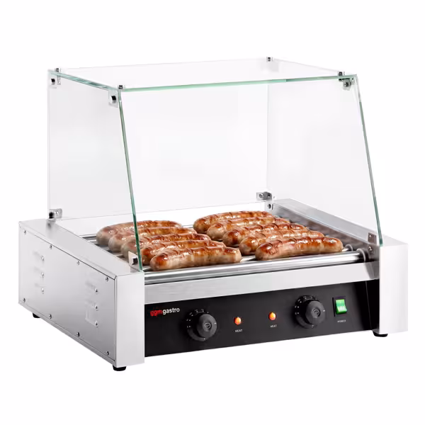 Commercial Hot Dog Roller Grill - 9 Rollers - with Glass Cover
