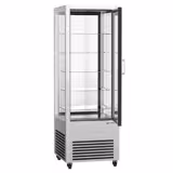 Vitrine réfrigérée 4 faces vitrées - 440L - 675mm - Double vitrage - avec 5 étagères en verre - portes vitrées avant/arrière - Argent