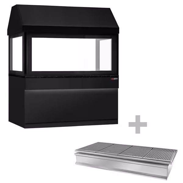 Houtskoolgrill TORONTO - 1910mm - zwart front - zwart granieten werkblad - glazen hitteschild - 4 grillroosters