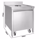 Kanta za smeće Ugostiteljska - s roll-kontejnerom - 700x700x970 mm - s otvorom za ubacivanje & s prednjim izvlačenjem & s tihim zatvaranjem - Nehrđajući čelik