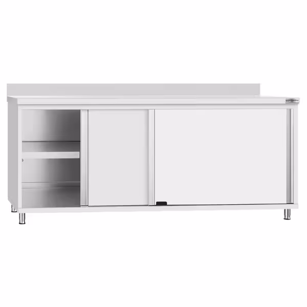 Gesloten RVS werktafel ECO - 2000x600mm - met 2 schuifdeuren - met achteropstand