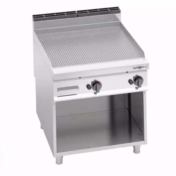 Gasbakplaat - 20kW - Geribbeld - Bakoppervlak: 796x667mm - met open onderbouw
