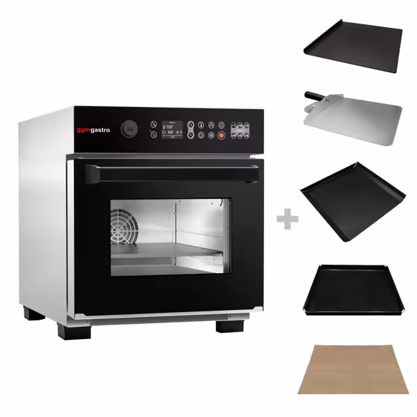 Cuptor de mare viteză - 3,4 kW - oțel inoxidabil - include Tavă pizza, Sondă de temperatură, Coș antiaderent | Gătire cu până la 80% mai rapidă