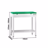 Edelstahl Arbeitstisch PREMIUM - 700x600mm - mit Grundboden - inkl. Schneideplatte Grün