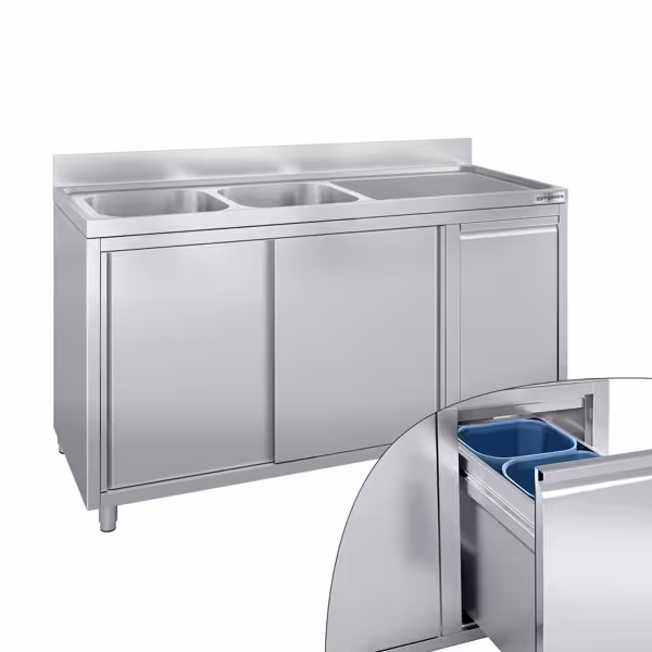 Spoelbakkast - 1800x700mm - met vuilnisbak & 2 spoelbakken links