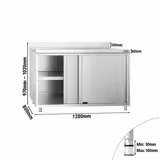 Tavolo armadiato in acciaio inox PREMIUM - 1200x800mm - con 2 porte scorrevoli - con alzatina