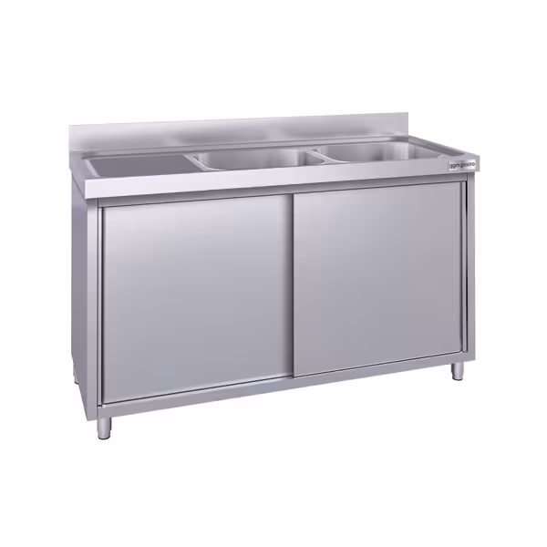 Chiuvetă tip dulap - din oțel inoxidabil ECO - 1,6 m - 2 cuve pe dreapta - L 40 x 50 x D 25 cm