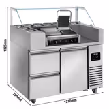 Commercial Refrigerated Prep Table PREMIUM – Glass Top – 1 Door + 2 Drawers – 1210 mm – for 9× GN 1/6 - with Contact Grill