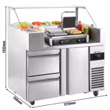 Přípravný chladicí stůl - 1210x700 mm - 1 dveře & 2 zásuvky - pro 9× GN 1/6 - vč. kontaktního grilu