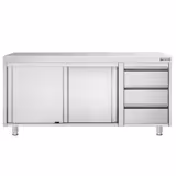 Armoire de travail en inox PREMIUM - 1800x600mm - avec 3 tiroirs à droite sans rebord	