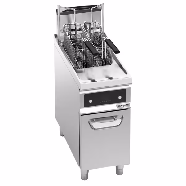 Gasfriteuse - 20 liter - 17,5 kW - met oliefiltersysteem & automatische mandenlift - incl. onderstel