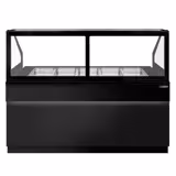 Saladette TORONTO - 2000mm - zwart front - 3 deuren - met rechte glazen opzetvitrine voor 5x GN 1/1 - granieten werkblad