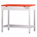 Mesa de trabalho em aço inoxidável PREMIUM - 700x700mm - com prateleira inferior & com travessas de reforço - incl. Tábua de corte Vermelha