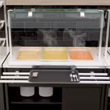 Heated Buffet Trolley DANZIG - 1300mm - for 3x GN 1/1 - with Tray Slide - Black - Mobile - with Gantry - with Sneeze Screen