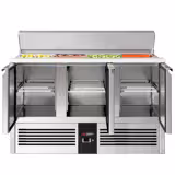 Commercial Saladette Counter PREMIUM - 1368mm - 368L - 3 doors - for 4 x GN 1/1 & stainless steel hinged lid