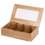 Scatola porta bustine da tè in legno - a 4 scomparti - coperchio con finestra - senza incisione - Marrone
