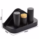 (12 unid) Conjunto de galheteiro - 4-peças - suporte em aço inoxidável - suporte para guardanapos, paliteiro, saleiro, pimenteiro - Altura: 200mm - Preto