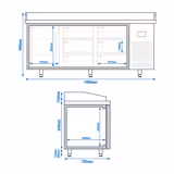 Pizzawerkbank PREMIUM PLUS - 1980x700mm - granieten werkblad - met 1 deuren & 6 deeglades (EN 600x400)