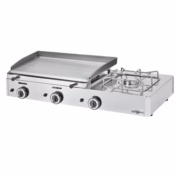 Plaque à snacker à gaz avec fourneau à gaz – 8,7 kW – surface de cuisson : 583 × 395 mm