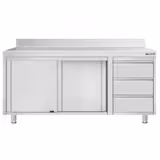 Tavolo armadiato in acciaio inox ECO - 1800x700mm - con 3 cassetti a destra e alzatina