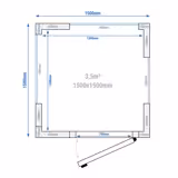 Kylrum för +2…+12 °C - 1500x2100 mm - 3,50 m³ - med 3 glassidor