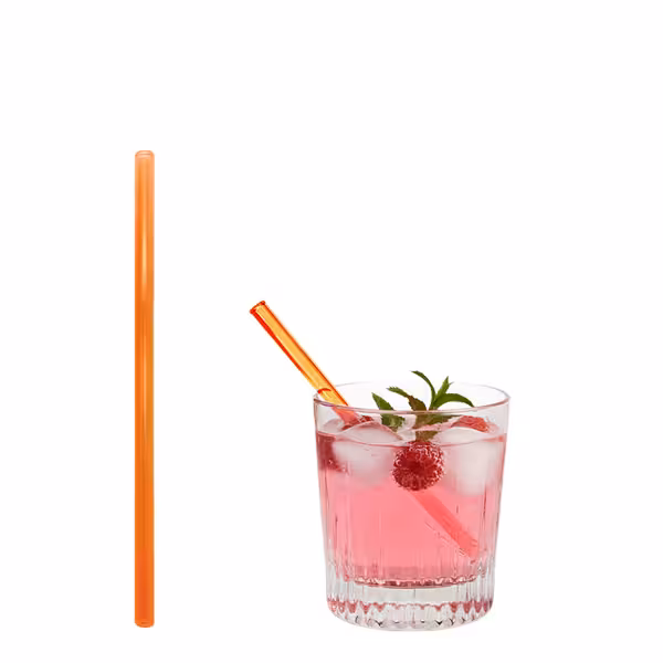 (50 pcs) Glass Drinking Straws - 150mm - ø 8mm - straight - Neon Orange - incl. 1 Nylon cleaning brush