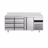 Kylbänk PREMIUM - 1865x700 mm - 474 l - Fläktkyla - GN 1/1 - med bakkant - med 1 dörr - med 6 lådor